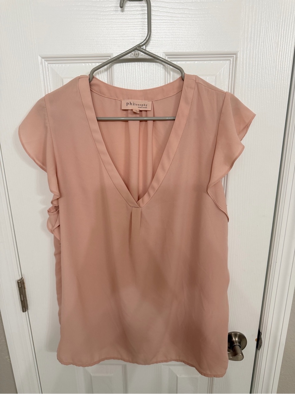 Philosophy Soft Blush Pink V-Neck Flutter Sleeve Blouse